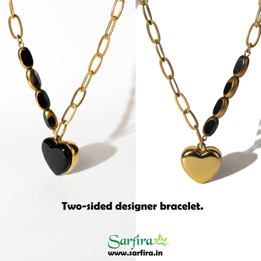 Two Side Black & Gold Heart Bracelet