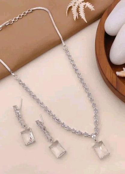 White American Diamond Rectangle Pendant Necklace