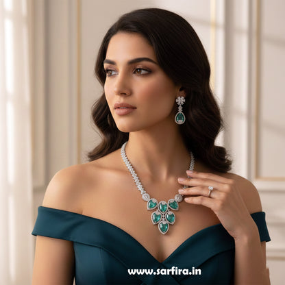 Pista Green Crystal Bridal Necklace Set for Women – Wedding & Party Jewelry