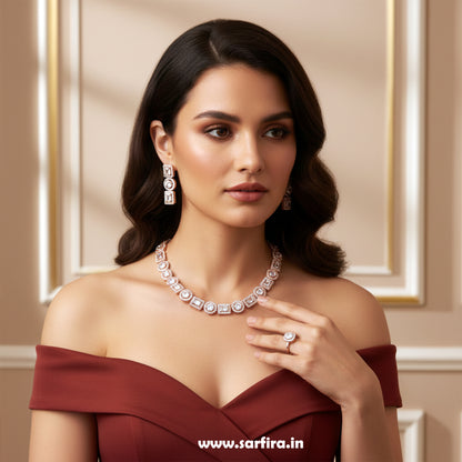 Rose Gold AD Geometric Necklace