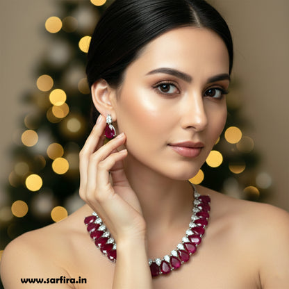 Red Stone Tear Drop Choker Necklace