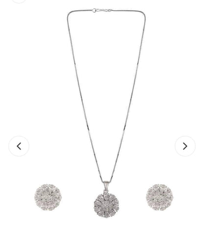 Atarangi Flower Design Premium Chain Pendant & Earring Set – Sparkling American Diamond Jewelry for Women
