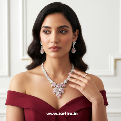 Light Pink Crystal Bridal Necklace Set for Women – Wedding & Party Jewelry