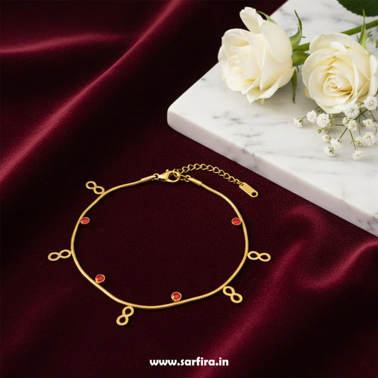 Infinity & Red Bead Snake Chain Bracelet