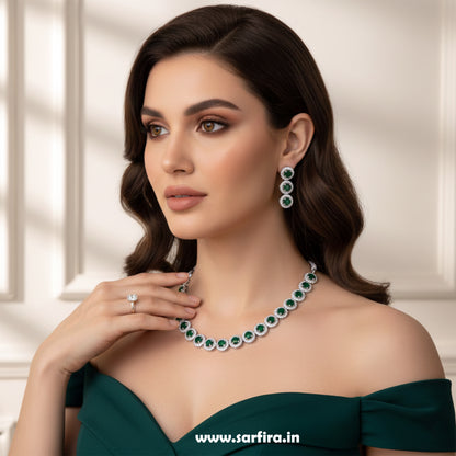 Green Stone Round Halo Necklace