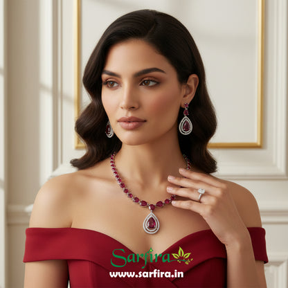 Red Stone Tear Drop Bridal & Party Wear Necklace