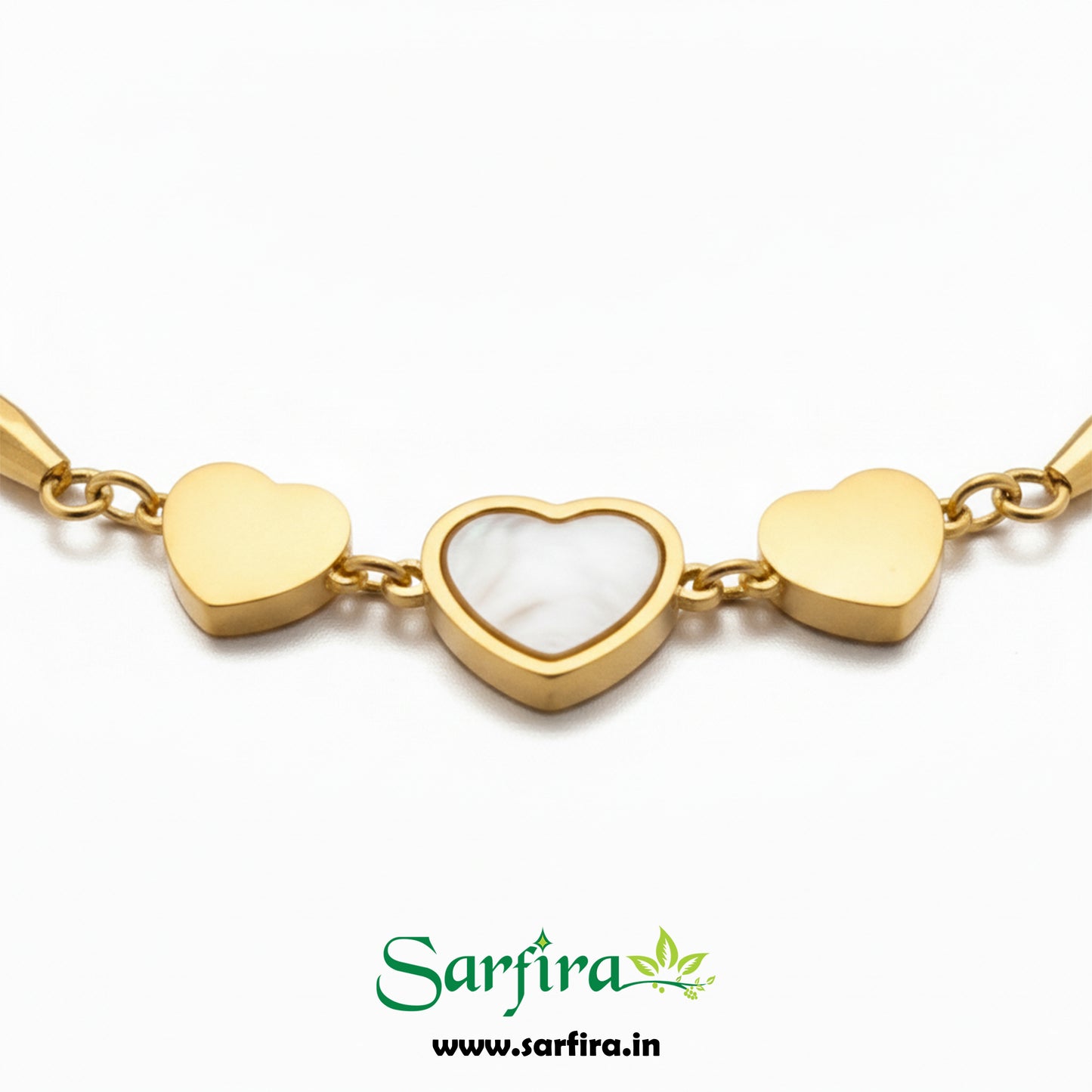 Gold MOP & Triple Heart Snake Chain Bracelet