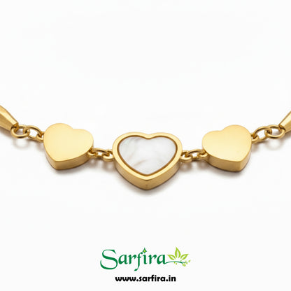 Gold MOP & Triple Heart Snake Chain Bracelet