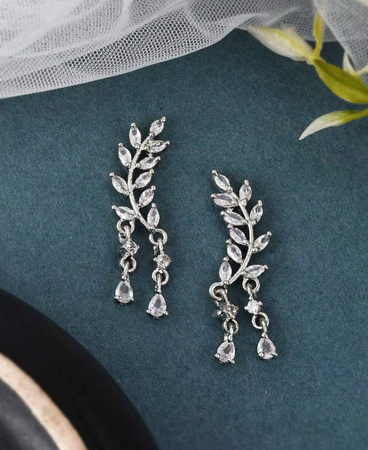 Atarangi Elegant Leaf Design Crystal Drop Earrings for Women | Party, Wedding & Daily Wear Jewelry