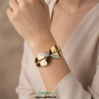 Two Side Leaf Overlap Cuff Bracelet (Kada)