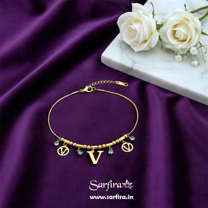 Initial V Charm Beaded Bracelet