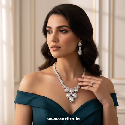White Crystal Bridal Necklace Set for Women – Wedding & Party Jewelry