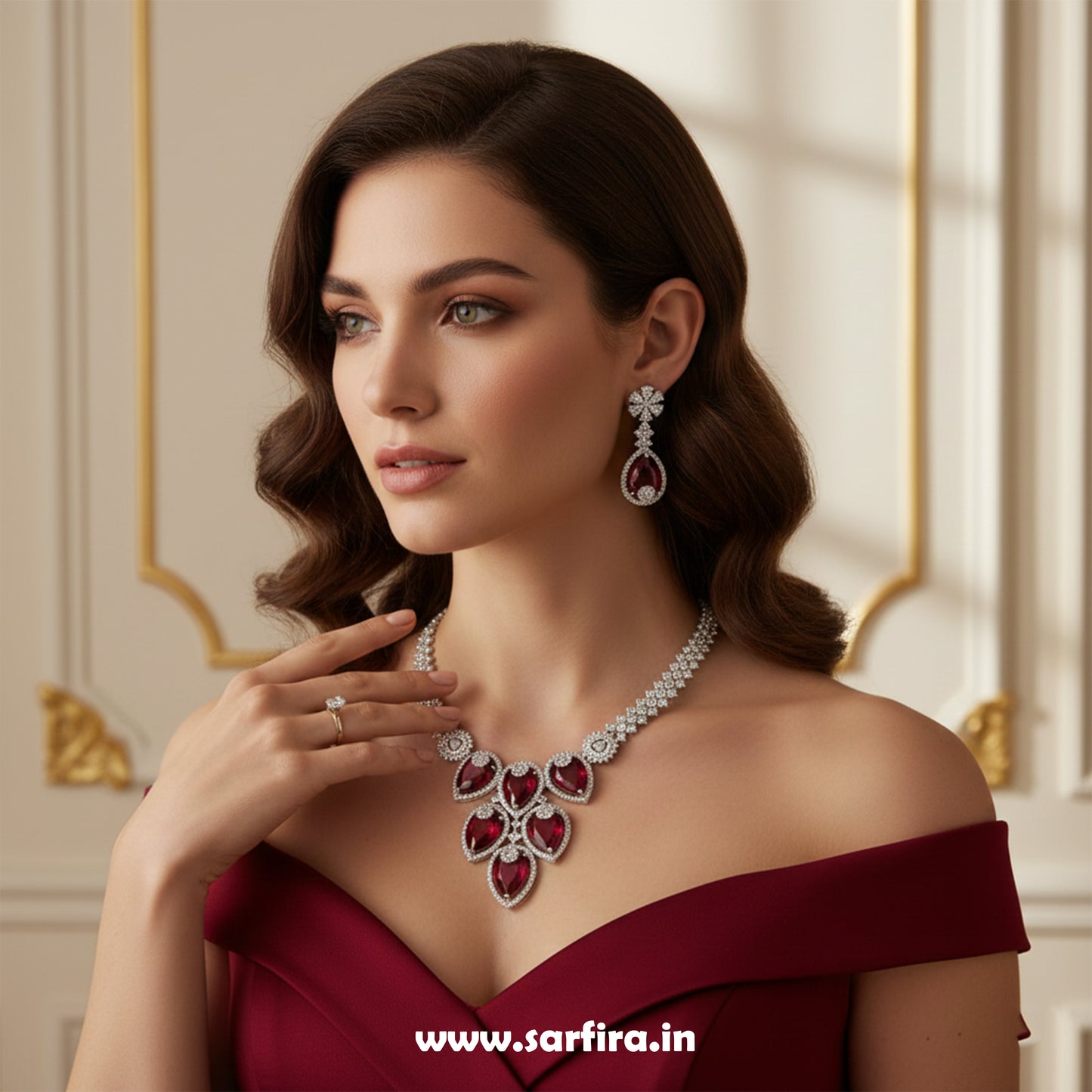Red Crystal Bridal Necklace Set for Women – Wedding & Party Jewelry