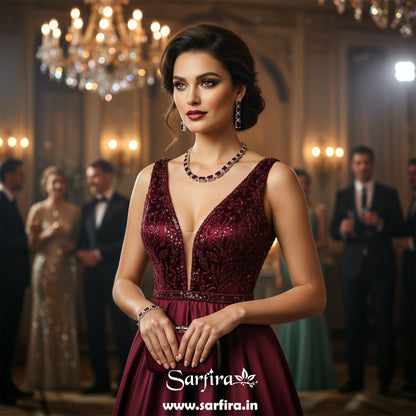 Red Stone Large Drop Party Wear & Bridal Necklace