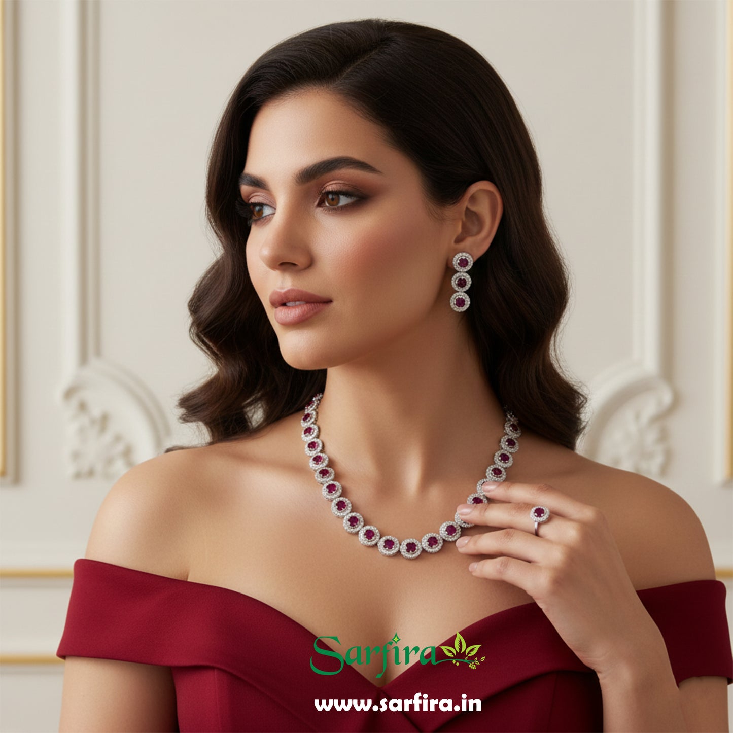 Red Stone AD Round Choker Necklace