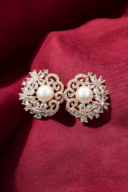 Atarangi Elegant Pearl & Crystal Stud Earrings for Women | Wedding, Party & Daily Wear Jewelry