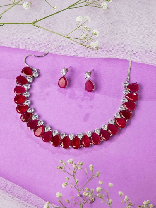 Luxury Red Teardrop Necklace & Earring Set – Bridal & Party Jewelry