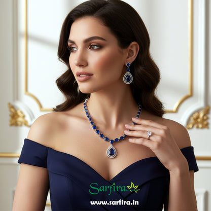 Simple Blue Stone Party & Bridal Necklace