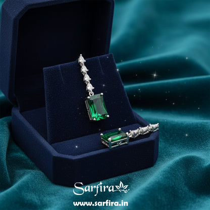 Green Stone AD Rectangle Drop Necklace