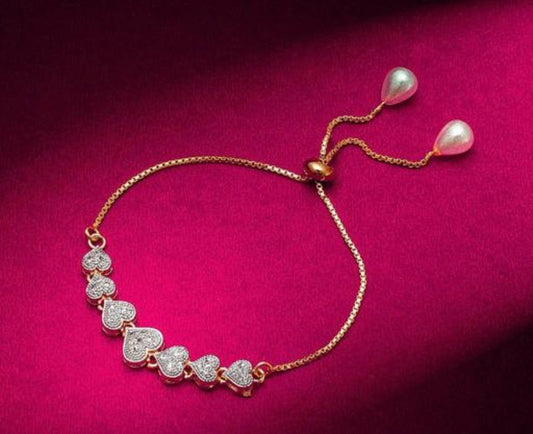 Atarangi Gold Hearted Crystal Adjustable Bracelet for Women