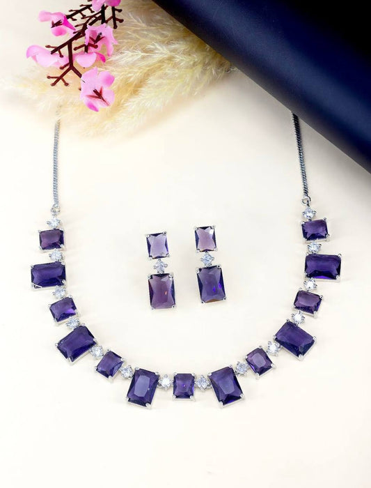 Purple Rectangle Shape Cubic Zirconia Necklace Set