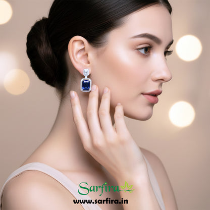 Blue Stone AD Big Drop Statement Necklace