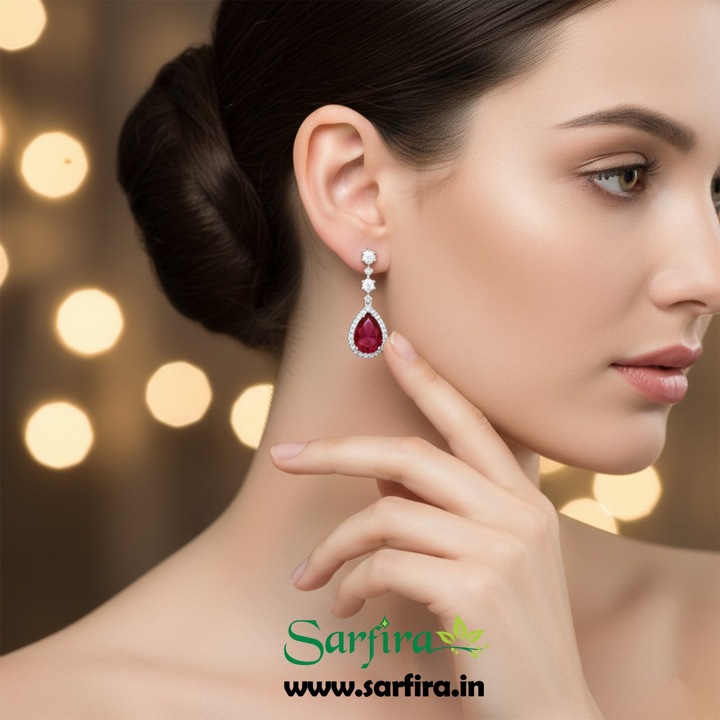 Red Stone AD Big Drop Statement Necklace