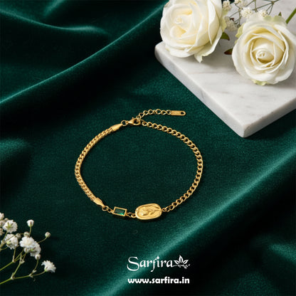 Green Stone Gold Flower Bracelet