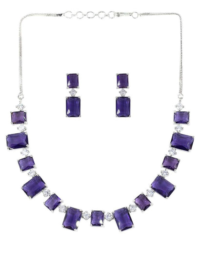 Purple Rectangle Shape Cubic Zirconia Necklace Set