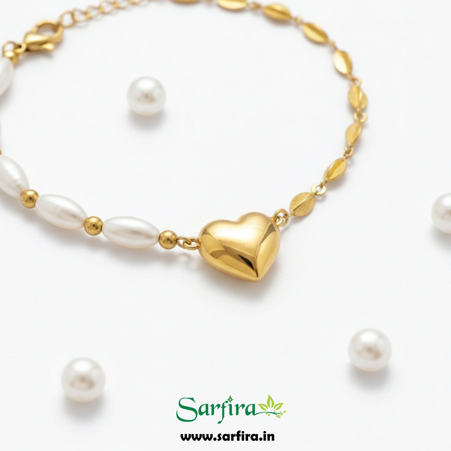 Anti-Tarnish Gold Half Pearl Half Leaf Bracelet