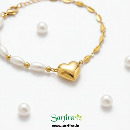 Anti-Tarnish Gold Half Pearl Half Leaf Bracelet