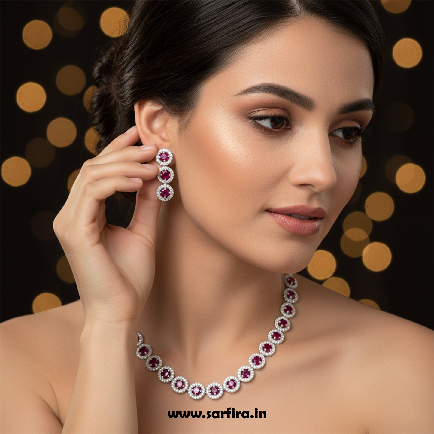 Red Stone AD Round Choker Necklace