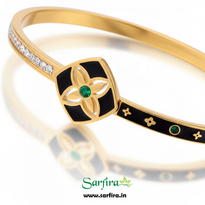 Black Enamel Flower Kada Bracelet