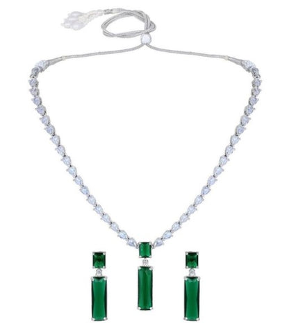 Dark Green Rectangle Necklace & Earring Set – Luxury Bridal & Party Jewelry