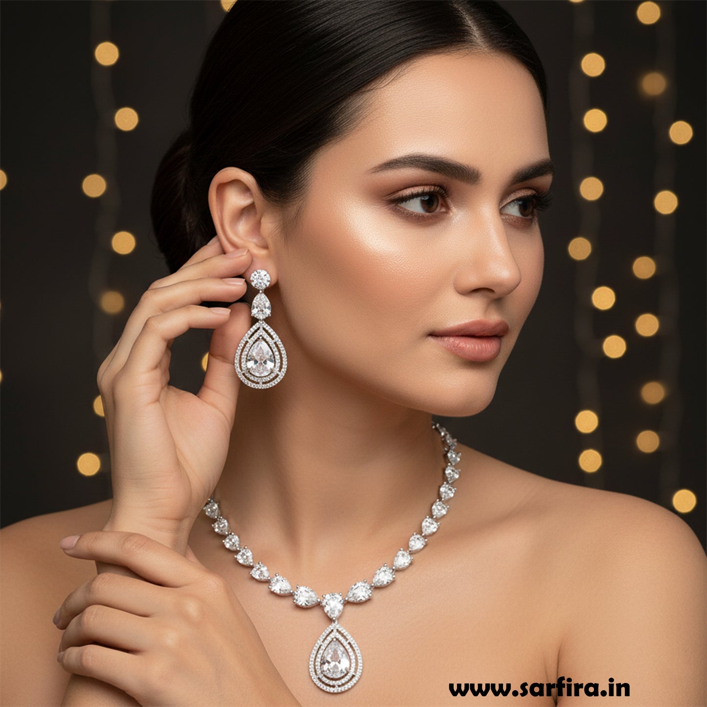 White Stone Bridal Necklace Set with Earrings – Elegant Wedding & Party Jewelry