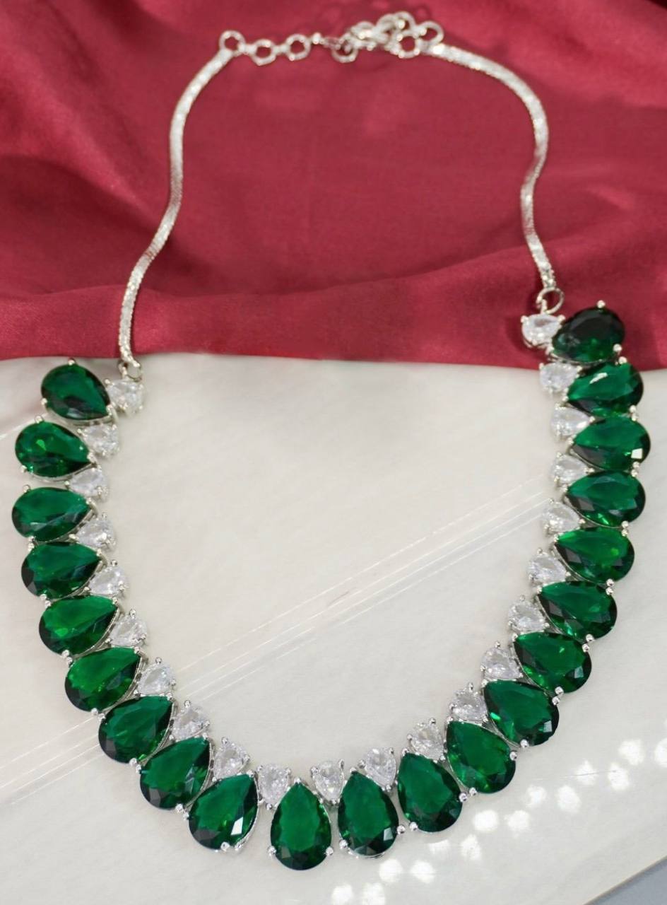 Green Stone AD Tear Drop Necklace