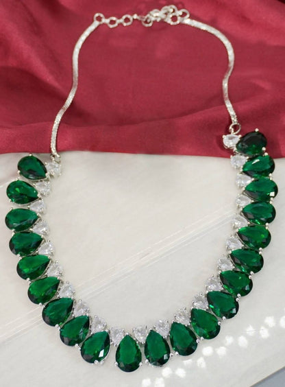 Green Stone AD Tear Drop Necklace