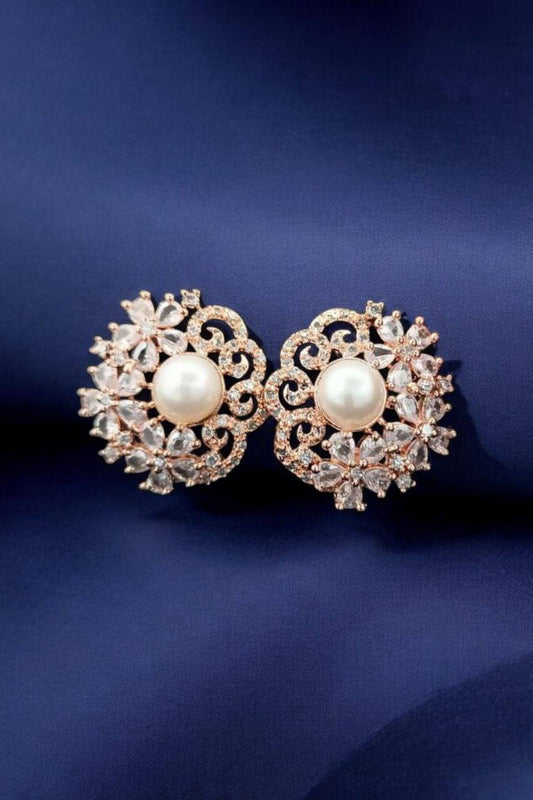 Atarangi Elegant Pearl & Crystal Stud Earrings for Women | Wedding, Party & Daily Wear Jewelry