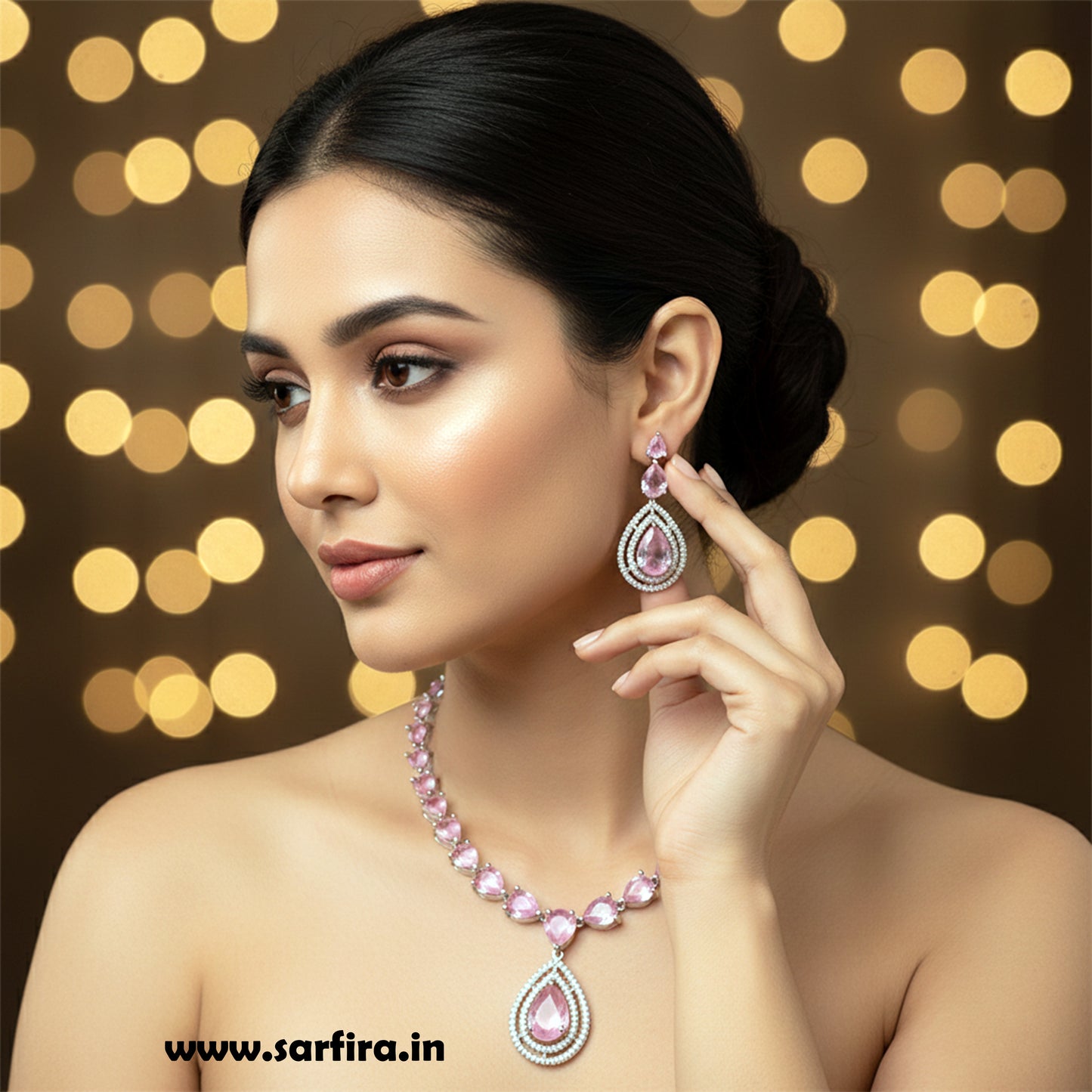 Light Pink Stone Long Drop Set