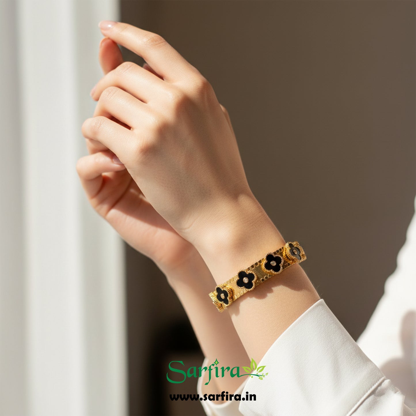 Black Flower Kada Bracelet