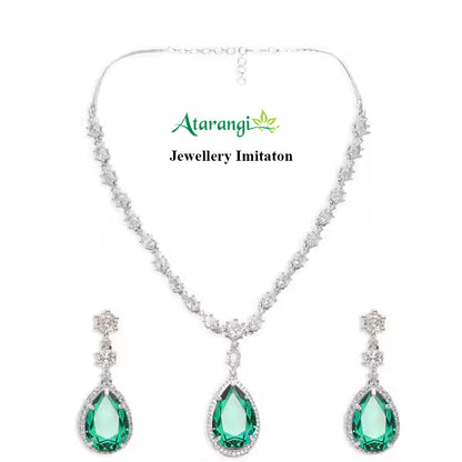Emerald Green Teardrop Necklace Set with CZ Stones – Wedding & Party Jewelry