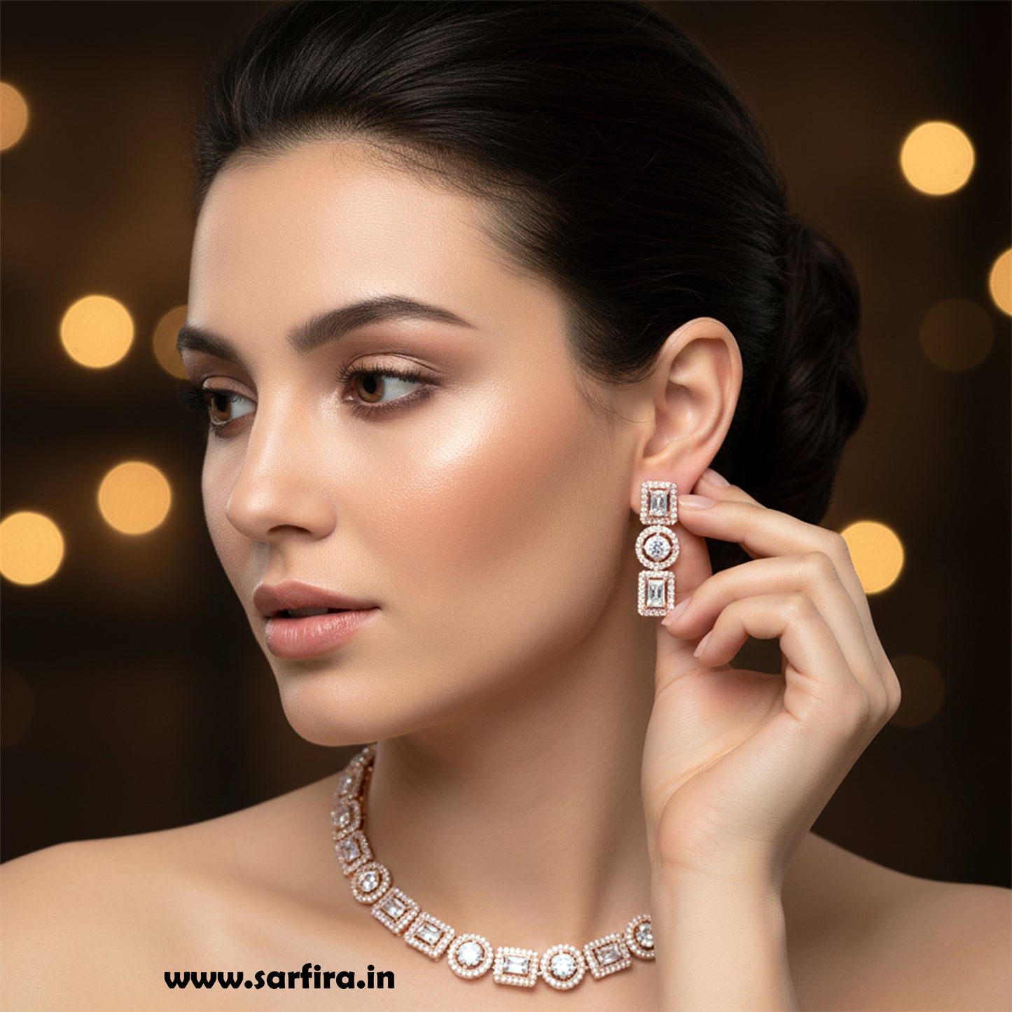 Rose Gold AD Geometric Necklace