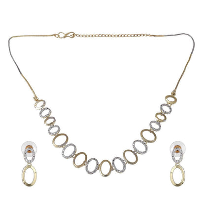Elegant Oval Link Jewelry Set – Gold & Silver Tone Necklace, Bracelet, Earrings & Ring