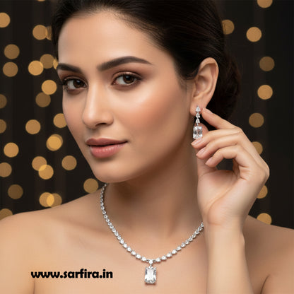 White American Diamond Rectangle Pendant Necklace