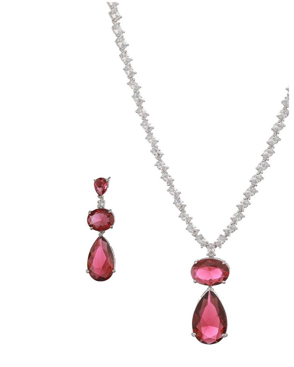 Red Teardrop Necklace Set – Elegant Bridal & Party Jewelry