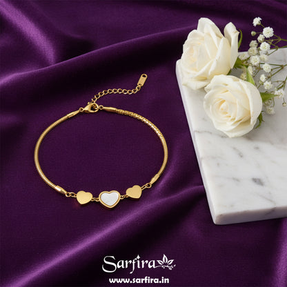Gold MOP & Triple Heart Snake Chain Bracelet