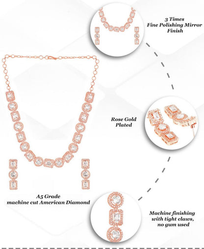 Luxury Rose Gold Crystal Necklace & Earring Set – Women’s Jewelry