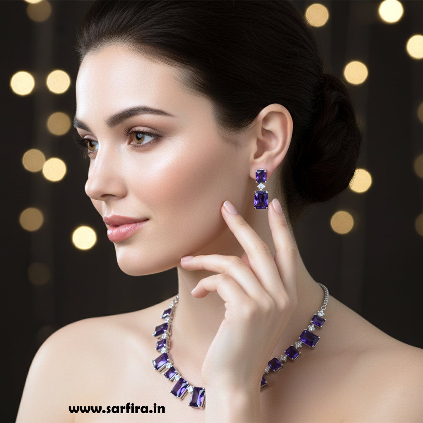 Purple Stone Rectangle Drop Necklace