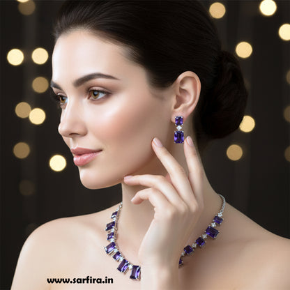 Purple Stone Rectangle Drop Necklace