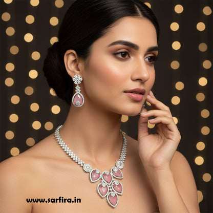 Light Pink Crystal Bridal Necklace Set for Women – Wedding & Party Jewelry